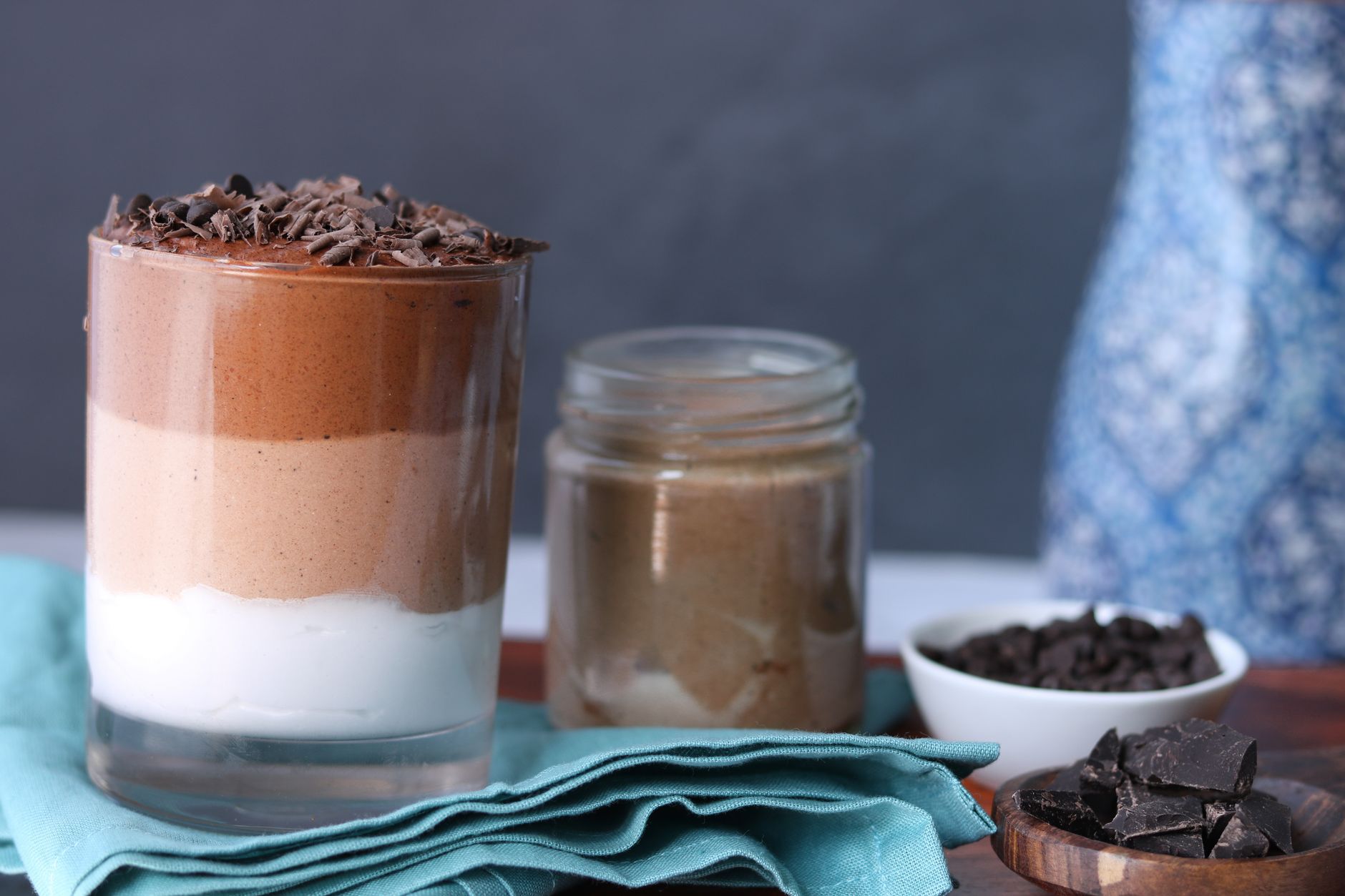 chocolate mousse in a glass cup