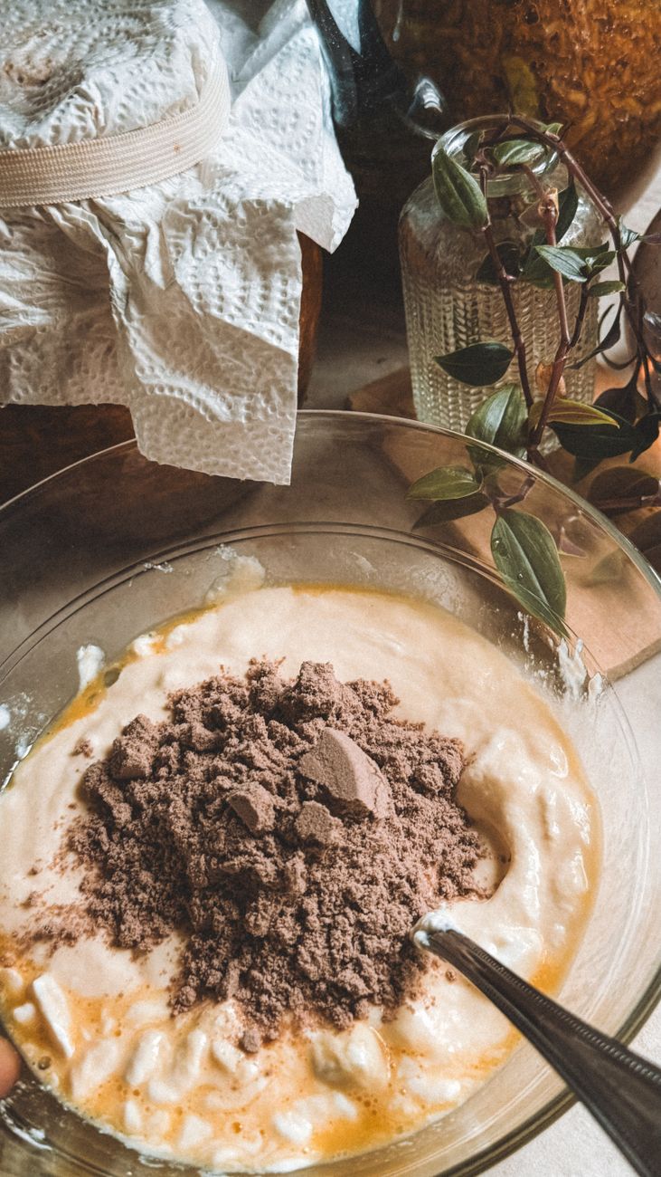 rustic baking scene with chocolate ingredients