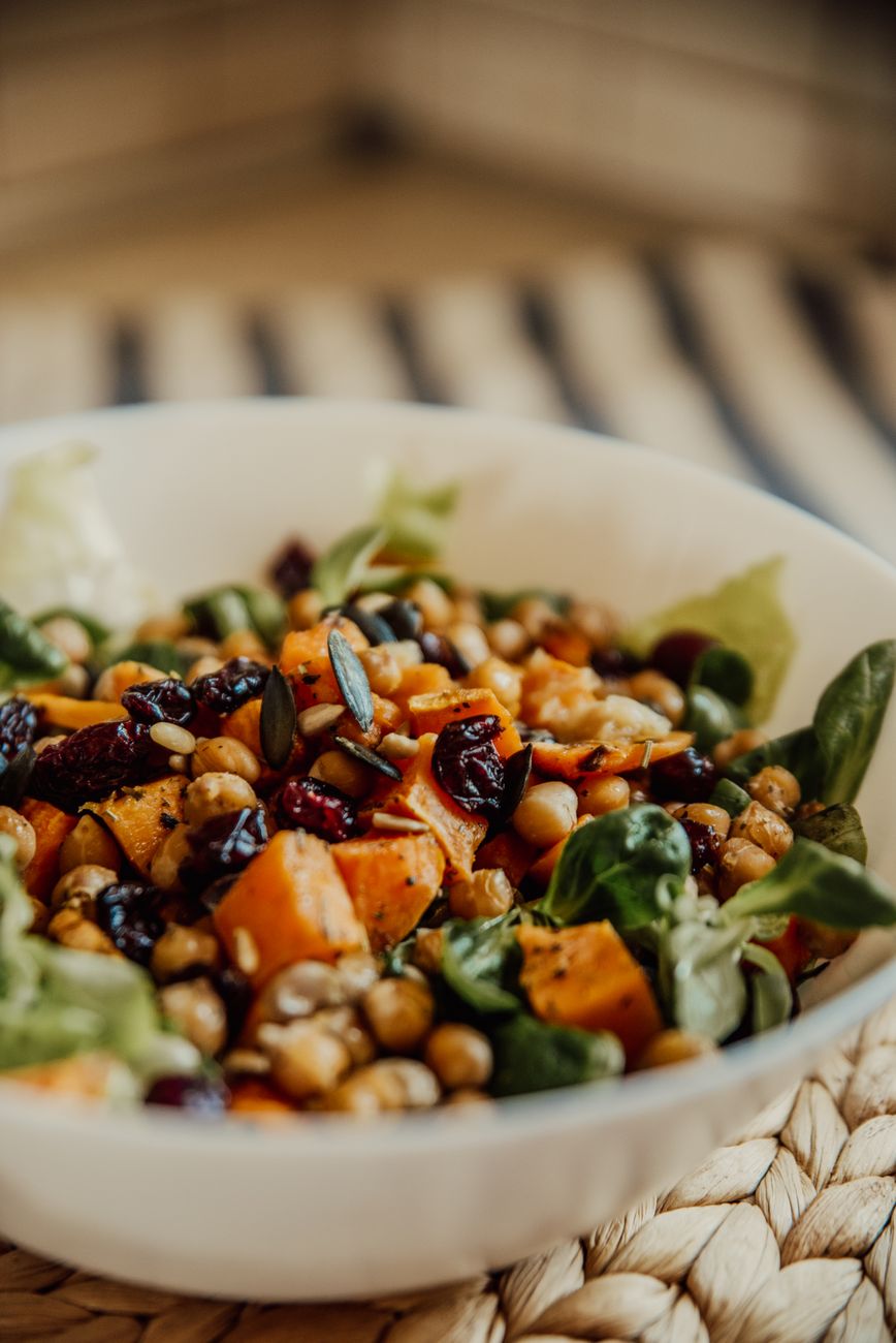 close up shot of a chickpea salad