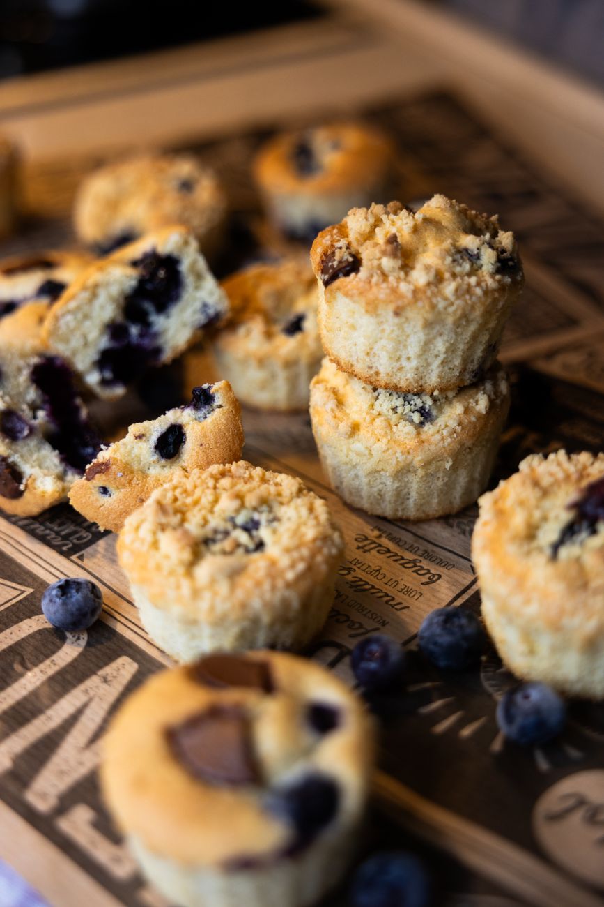 delicious homemade blueberry muffins on display
