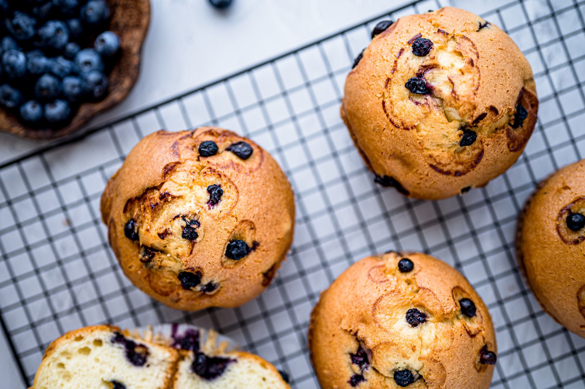 close up of blueberry muffins